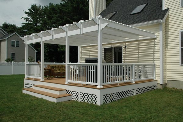 New deck Railings and vinyl Pergola Newburyport Ma