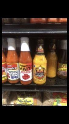 Chief Brand Product ( Trini ), Baron Hot sauce ( Lucian) , Mama Haiti hot sauce ( Haitian) , Real Jamaica hot sauce ( Jamaica) & etc !