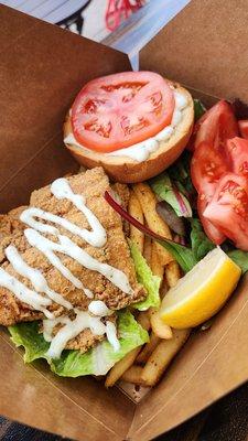 Catfish with fries and salad