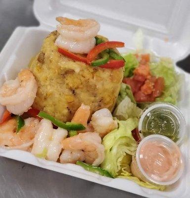 Mofongo con Camarones al Ajillo: Mofongo with Garlic Shrimp