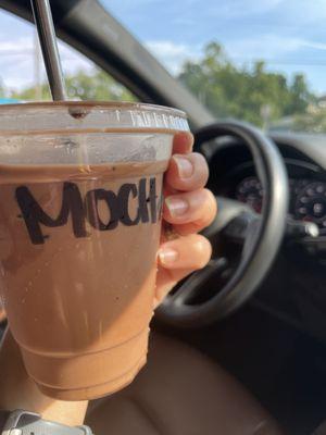 Iced mocha latte with oatmilk