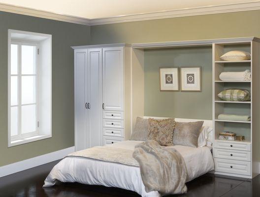 Antique White Murphy Bed with built-in Wardrobe Units