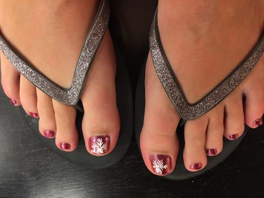 Pedicure with snowflake design