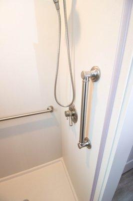 Grab bars in remodeled shower.