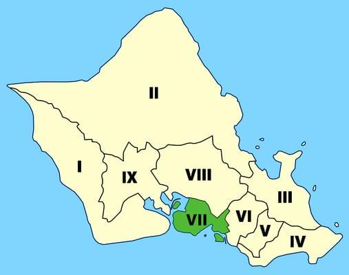 Pt. Kalihi, Kapalama, Palama, Iwilei, Kalihi Kai, Sand I., Mapunapuna, HNL, Hickam, P. Harbor, Ford I., Aliamanu, Salt L. .....