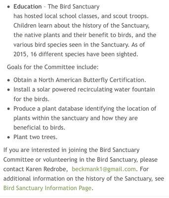 Spruce Hill Bird Sanctuary -- education outreach