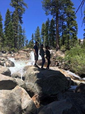 I love hiking the Shirley Lake waterfalls at Squaw Valley with friends.