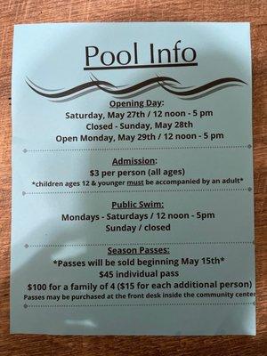 2023 Pool Information