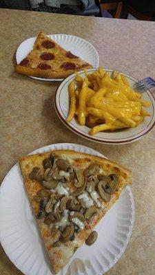 Mushroom slice- cheese fries- pepperoni slice