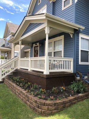 They repaired the rotted trim on our porch, stained the concrete, and painted the siding and porch.