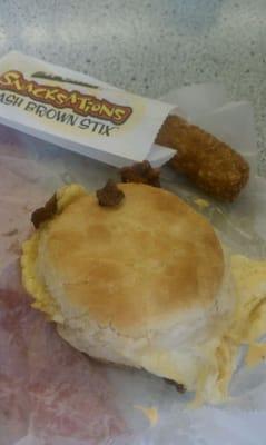 Bacon, egg, cheese biscuit & hashbrown stick