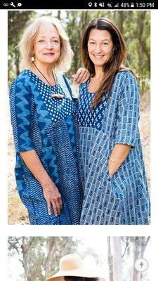 Indigo dyed, wood block printed tunic dress in 100% cotton