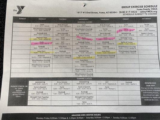 Exercise schedule