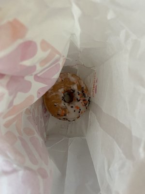 All the frosting smeared off the donut bc they threw it in the bag upside down. :-(