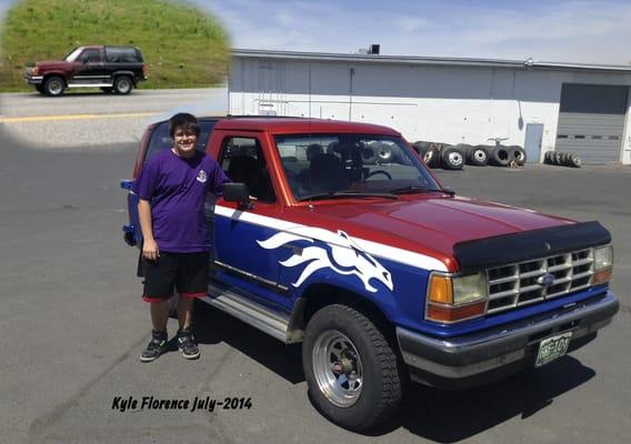 Kyle Florence and his 1989 Bronco II. Rescued from a mountain pass by  Bull's Service and Towing. July 2014. Thanks Mike !