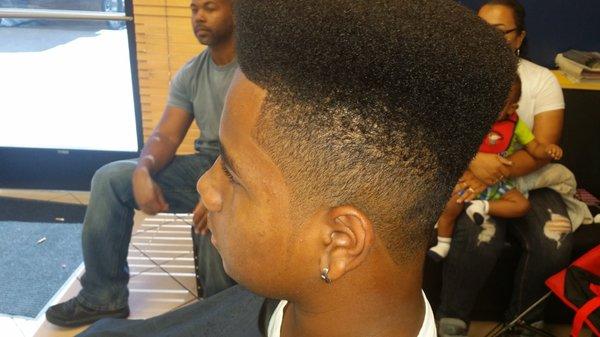 fresh crisp FlatTop with Shallow fade and ice pick sideburns