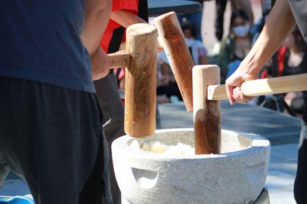 Mochi pounding demonstration