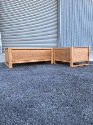 white oak bench seating with drawers