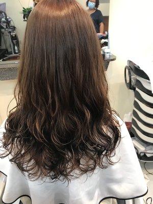 Magic perm (heat perm) & coloring done on same day - rear view