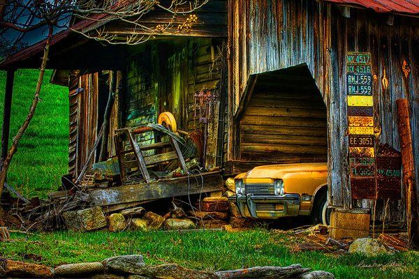 Past Treasures, a scenic photograph printed on metal, shows old barn scene... www.rosemarycheek.com to view.