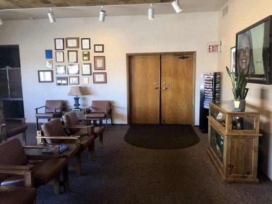 Comfortable waiting room with natural light.