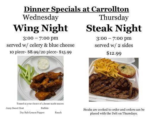 Check out Carrollton's weekly dinner specials!