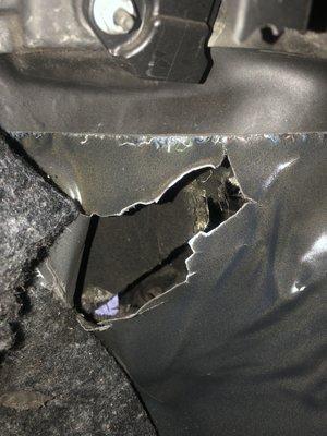 Hole in floor caused by exploding clutch that was installed