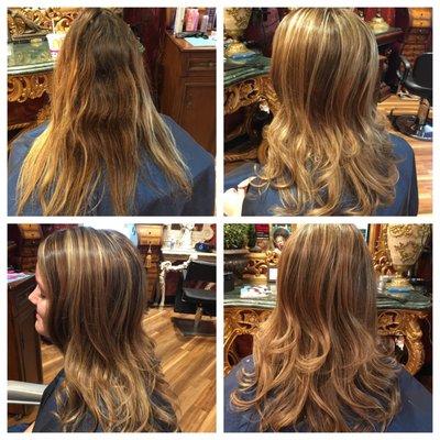 Blended and toned old, brassy ombré! Check us out on FB!