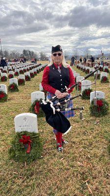 Playing Bagpipes for Wreaths Across America