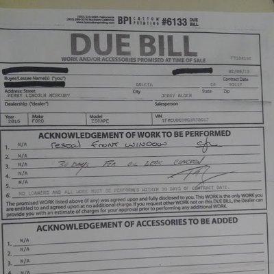 DUE BILL - written "guarantee" the work will be done