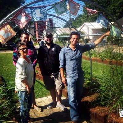 A few of Lafayette's finest food minds standing in front of my design, "The Victory Garden".