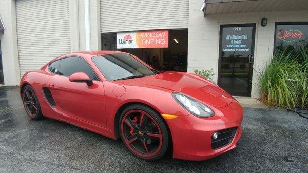 Porsche canyon with Llumar ceramic 15% and air blue 80 on whole windshield, ultimate protection and style