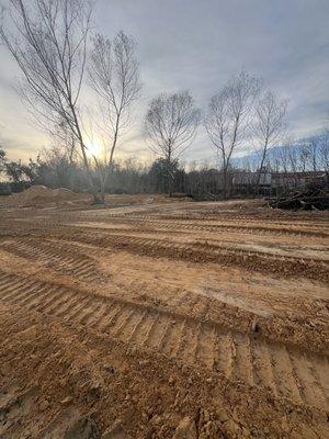 Clearing trees and spreading sand in Pearland, Texas