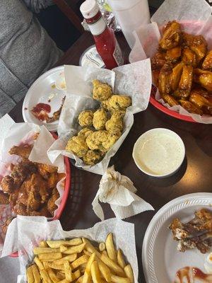 Lemon pepper hot wings mango habanero wings seasoned french fries fried mushrooms