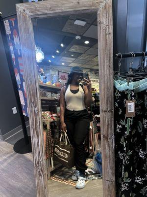 a full-length mirror to test out some of their uniquely Southern and folksy fashions! I opted for a more neutral, comfortable look