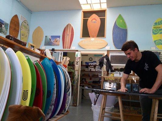 Gibb, wax on wax off....on the used board we purchased for us for free. What a great kid. :)