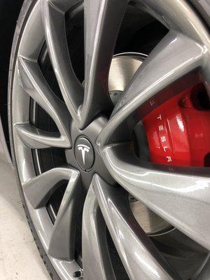 Wheel coating applied for protection.