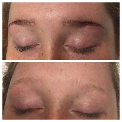 Brow tinting before and after. This makes a huge difference!