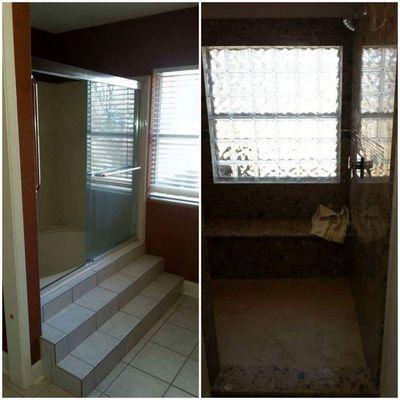 Removed existing tub and turned entire area into a large walk-in shower