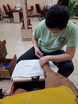 Pedicure in progress