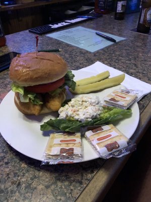 Chicken tender sandwich with Slaw.