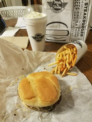 Mushroom & Swiss double steakburger, Cajun fries and pumpkin milkshake.