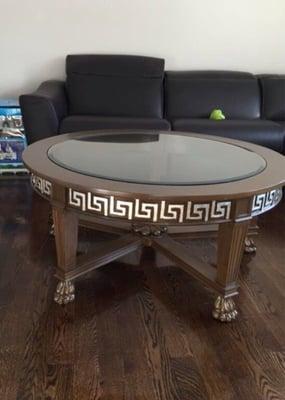 Custom Silver Leaf Greek Key Coffee Table