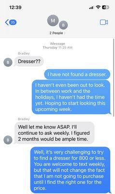 This is a screenshot of one of the texts by the project manager (Bradley).