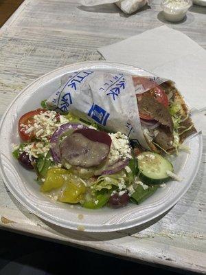 Gyro pita with Greek salad