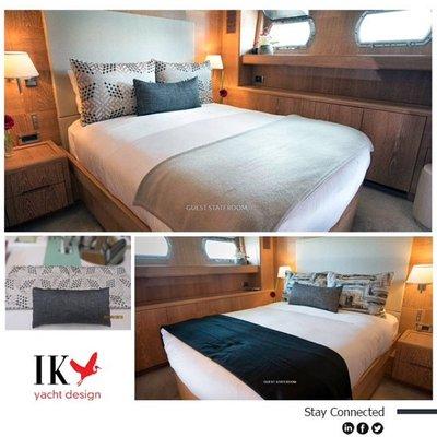 A shot of IK Custom Bedding and Mattress aboard this gorgeous charter yacht.