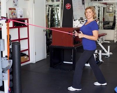 Co-owner and coach Vicki Mitchell working out