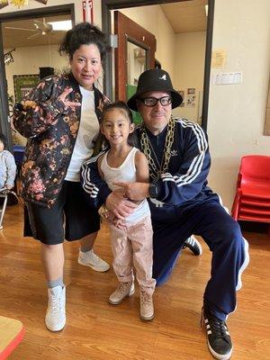 Hip hop day at school. The kids spent all week learning about different genres of music and dressing to match.