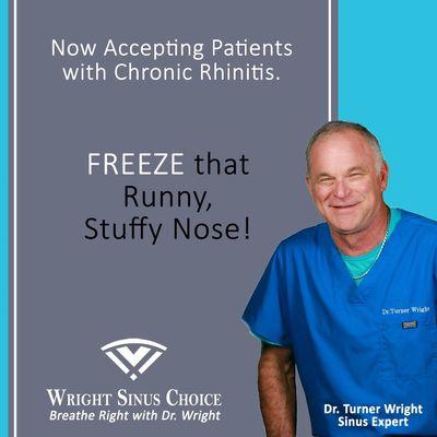 Nasal Cryotherapy is the freezing of a nerve that controls running noses and post nasal drip.