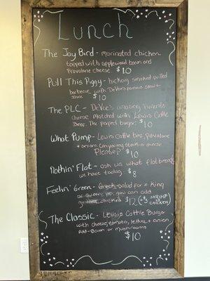 In-store menu for made-to-order lunches!